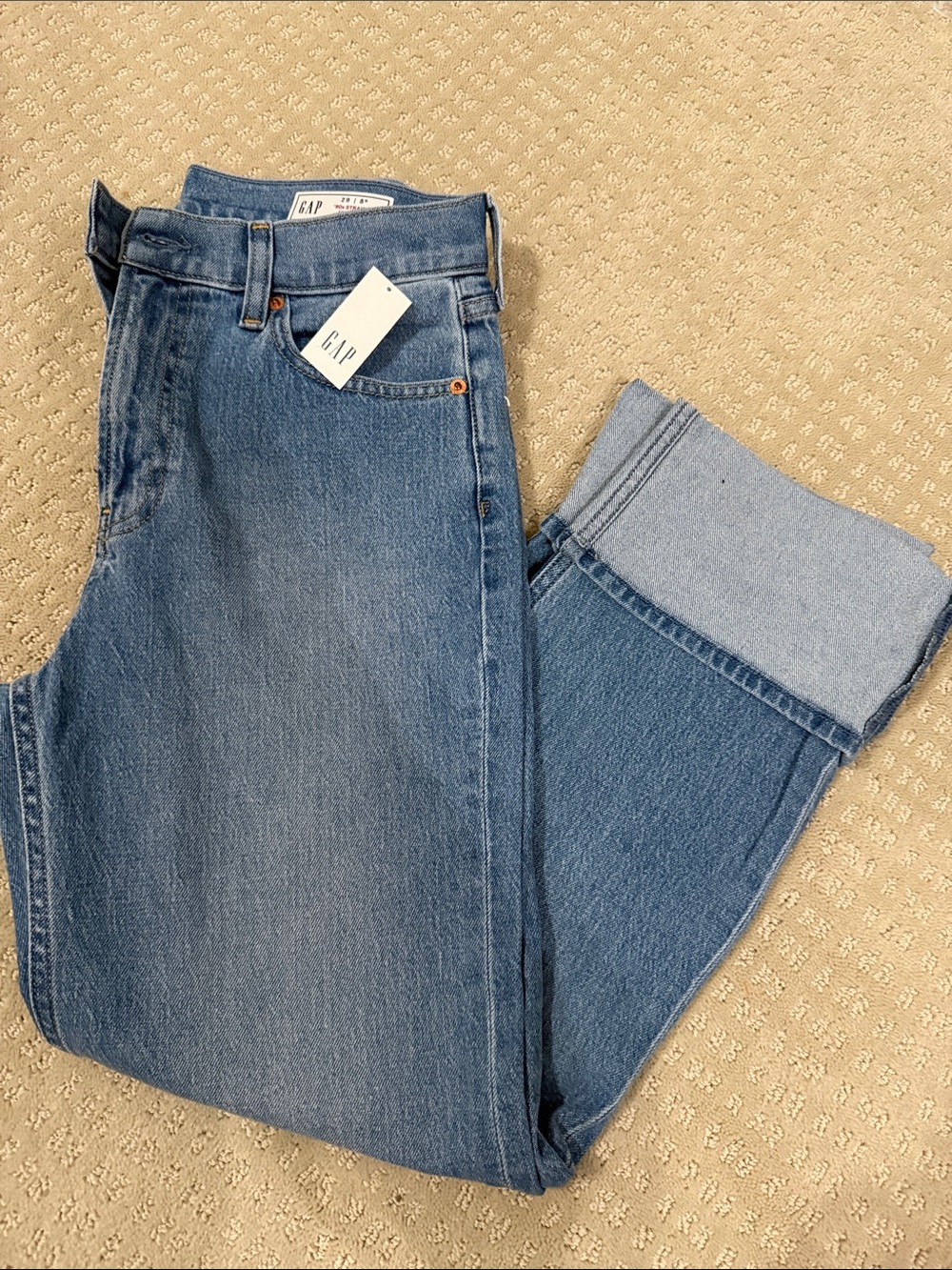 GAP Women's Medium Blue ‘90s Straight High Rise Jeans with Cuffed Hem